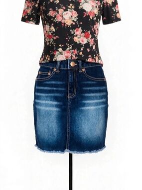 Women’s Dark Blue Denim Pencil Skirt Floral Top